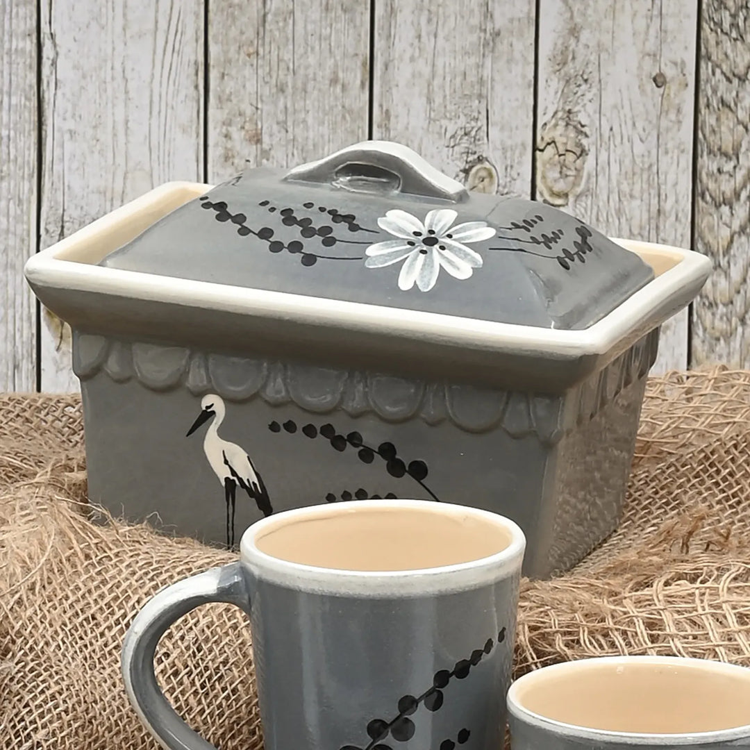 Terrine rectangulaire gris cigogne épis