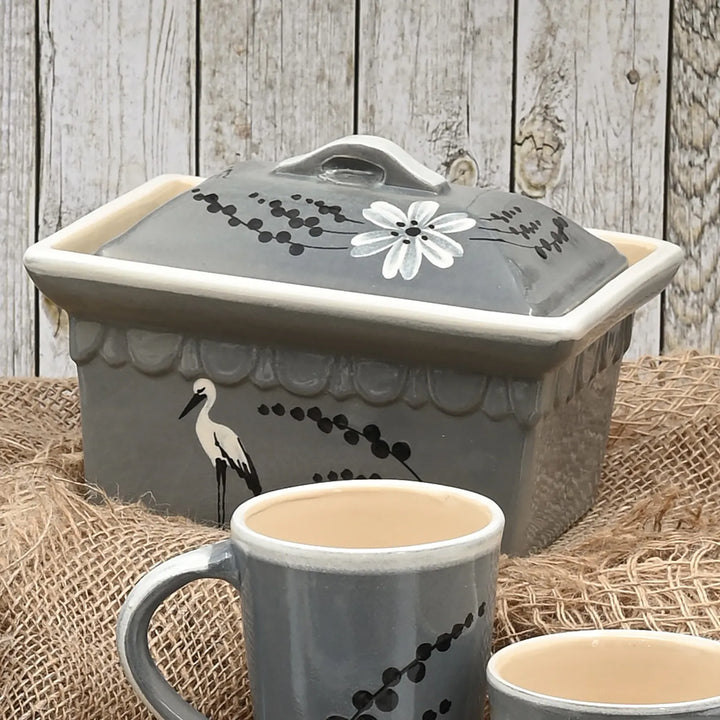 Terrine rectangulaire gris cigogne épis