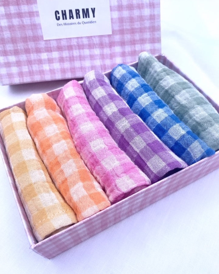 Coffret de 6 serviettes de table en tissu modèle Petite Rainbow fabriquées en France