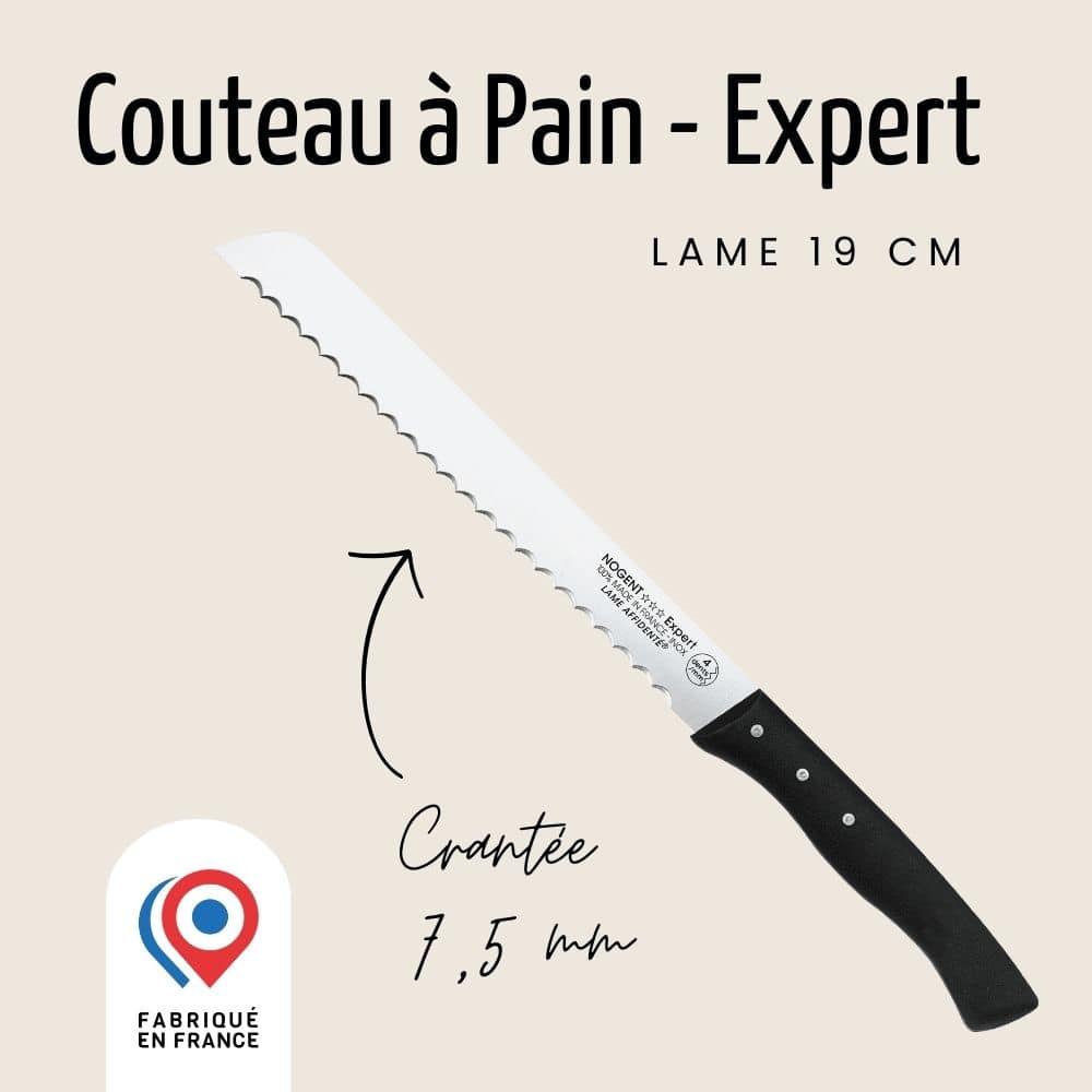 Couteau à Pain ergonomique - Lame 19cm crantée 7,5mm | Expert Couteaux à pain Nogent 3 Etoiles