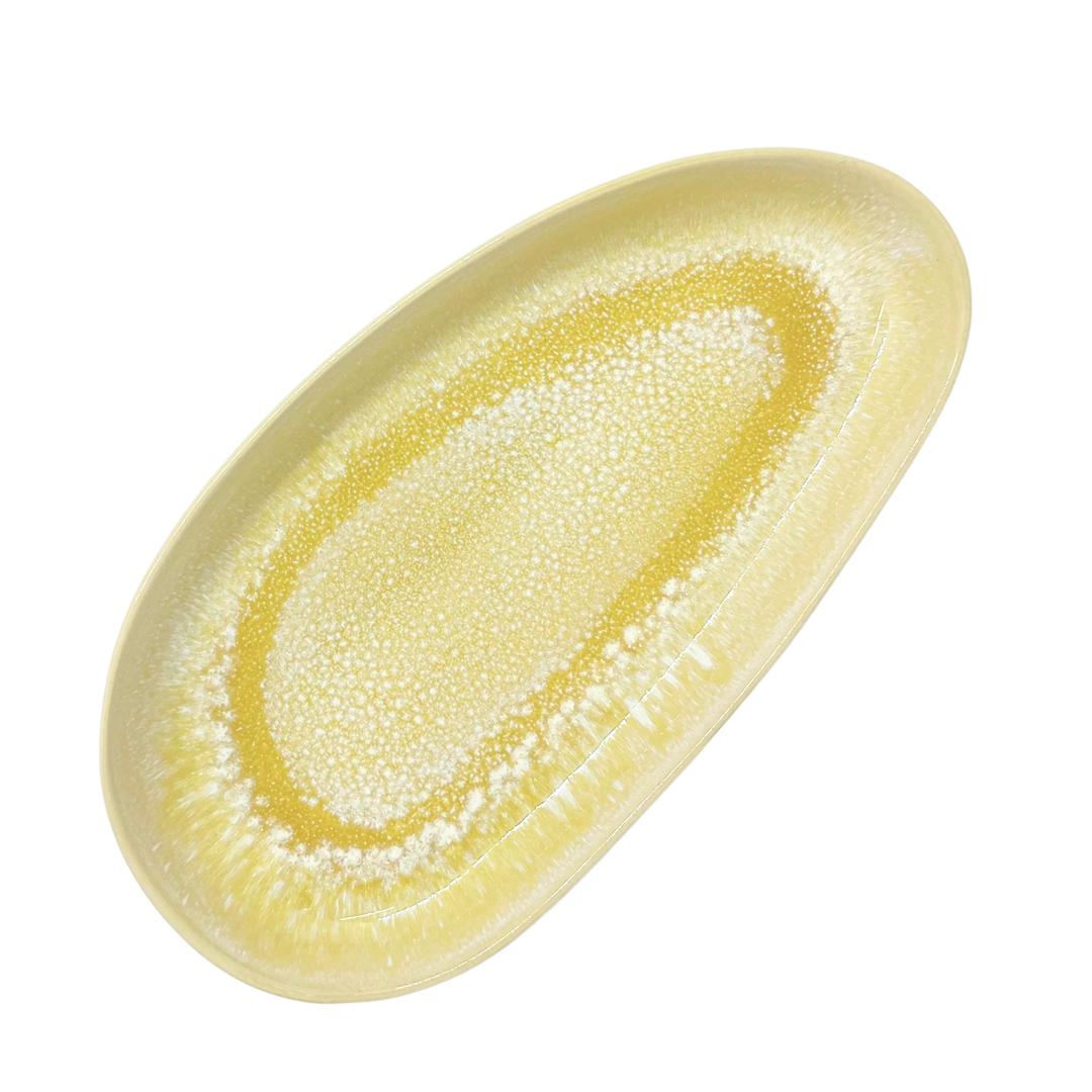 Plat de service oval jaune en céramique portugaise - 24 cm