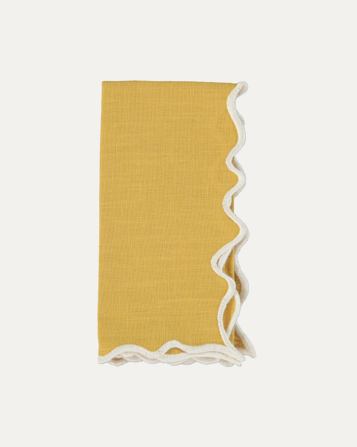 Serviette de table en lin et coton festonnée Vila, moutarde et blanc Serviettes de table Mariaida Home
