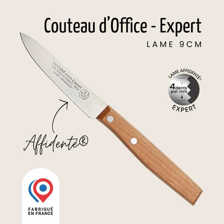 Couteau d’Office – Lame 9 cm – 4 dents au mm | Affidenté® Naturel