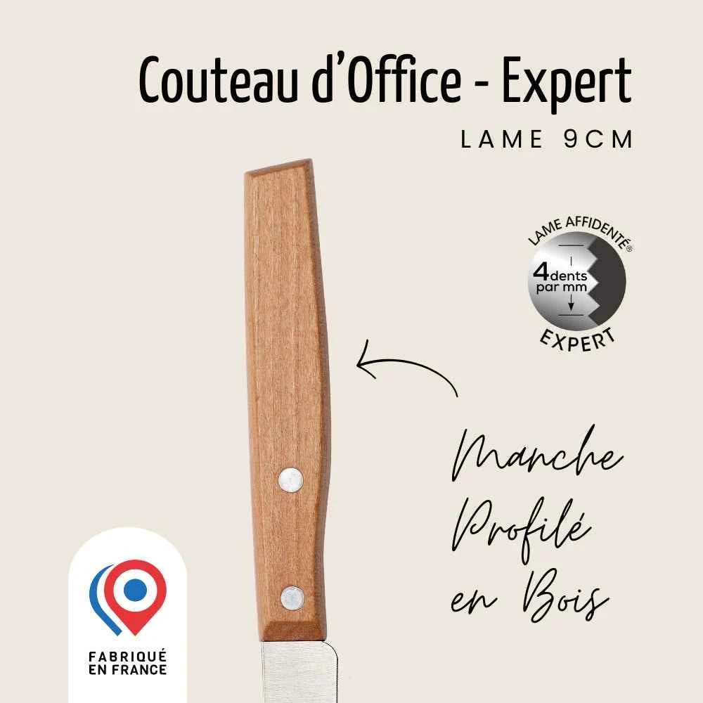 Couteau d’Office – Lame 9 cm – 4 dents au mm | Affidenté® Naturel