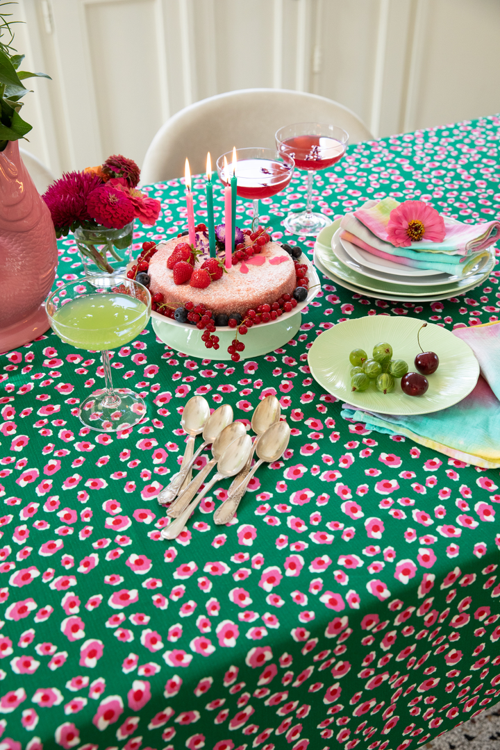 Nappe motif léopard vert rose et blanc