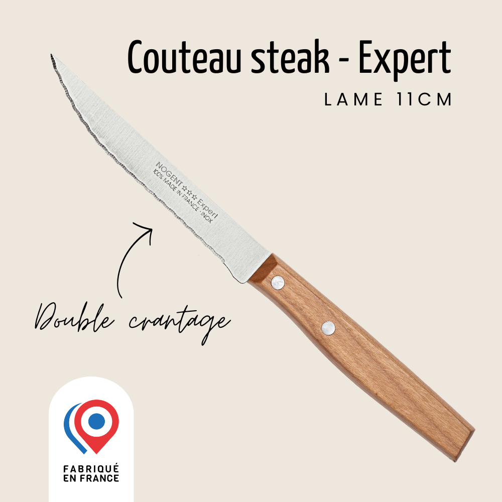 Couteau steak – Lame 11cm double crantage | Affidenté® Naturel