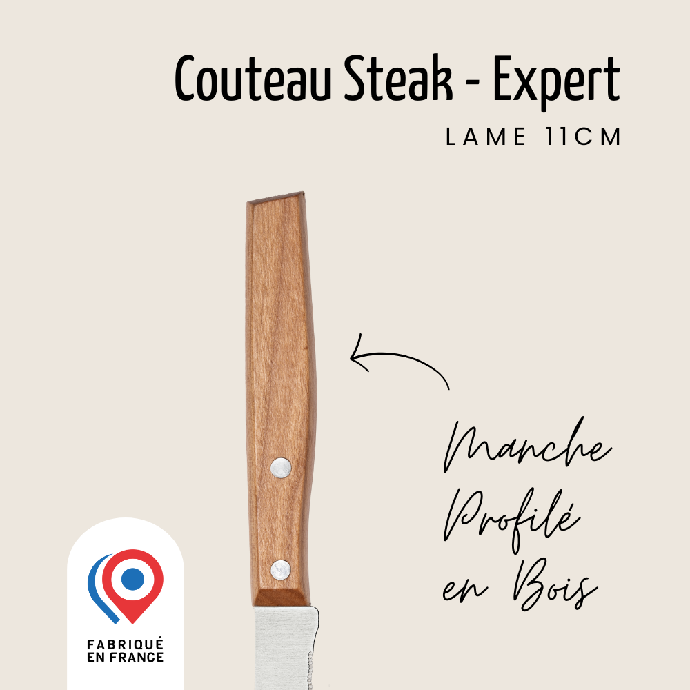 Couteau steak – Lame 11cm double crantage | Affidenté® Naturel