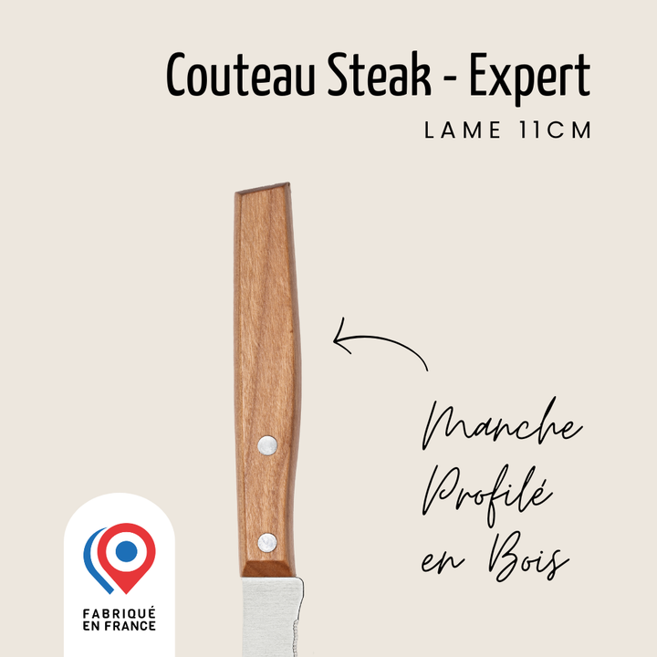 Couteau steak – Lame 11cm double crantage | Affidenté® Naturel
