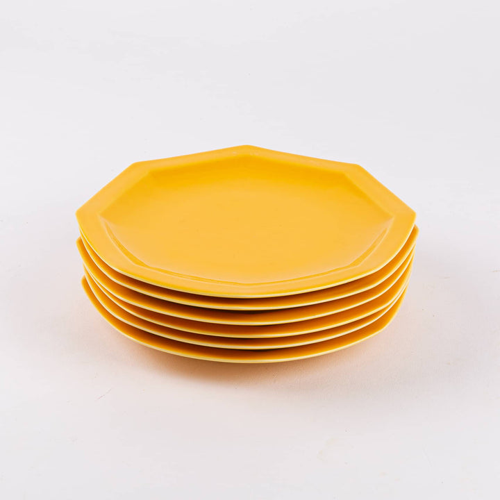 La grande assiette en porcelaine octogonale - Jaune moutarde