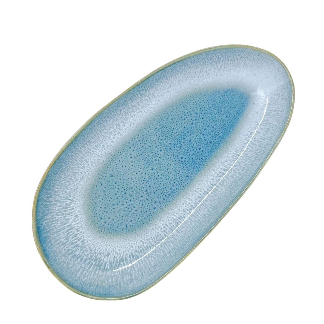 Plat de service oval bleu en céramique portugaise - 24 cm