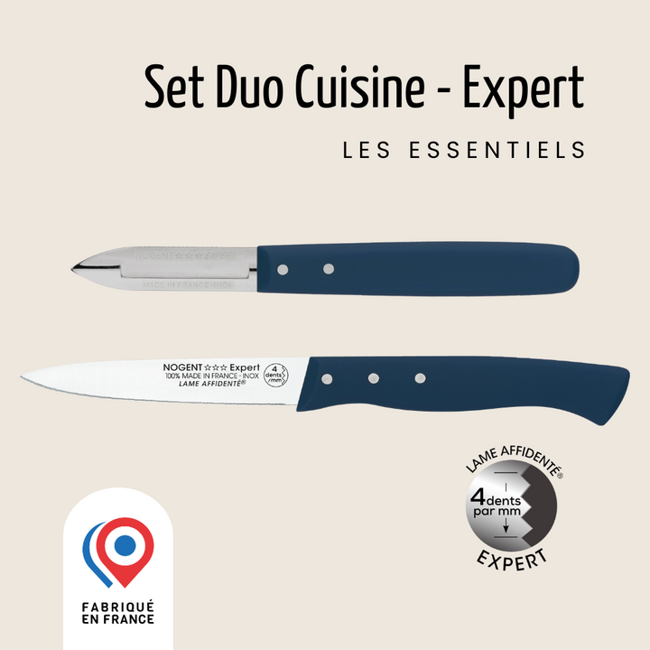 Duo - Set Couteau d’office - Lame 9cm - 4 dents au mm et Eplucheur 1 Tranchant | Expert Affidenté® Polypro