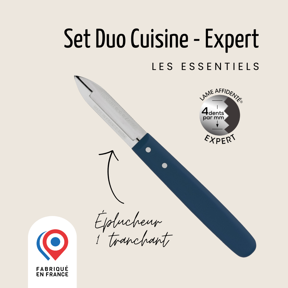 Duo - Set Couteau d’office - Lame 9cm - 4 dents au mm et Eplucheur 1 Tranchant | Expert Affidenté® Polypro