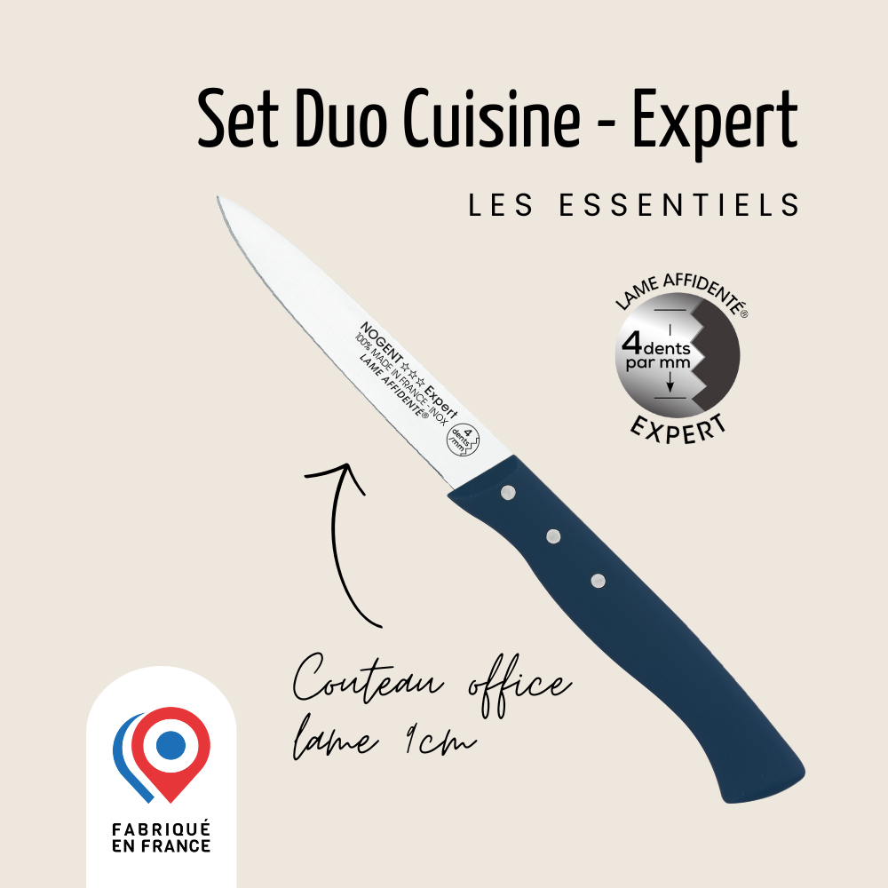 Duo - Set Couteau d’office - Lame 9cm - 4 dents au mm et Eplucheur 1 Tranchant | Expert Affidenté® Polypro