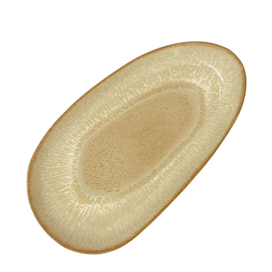 Plat de service oval beige en céramique portugaise - 24 cm