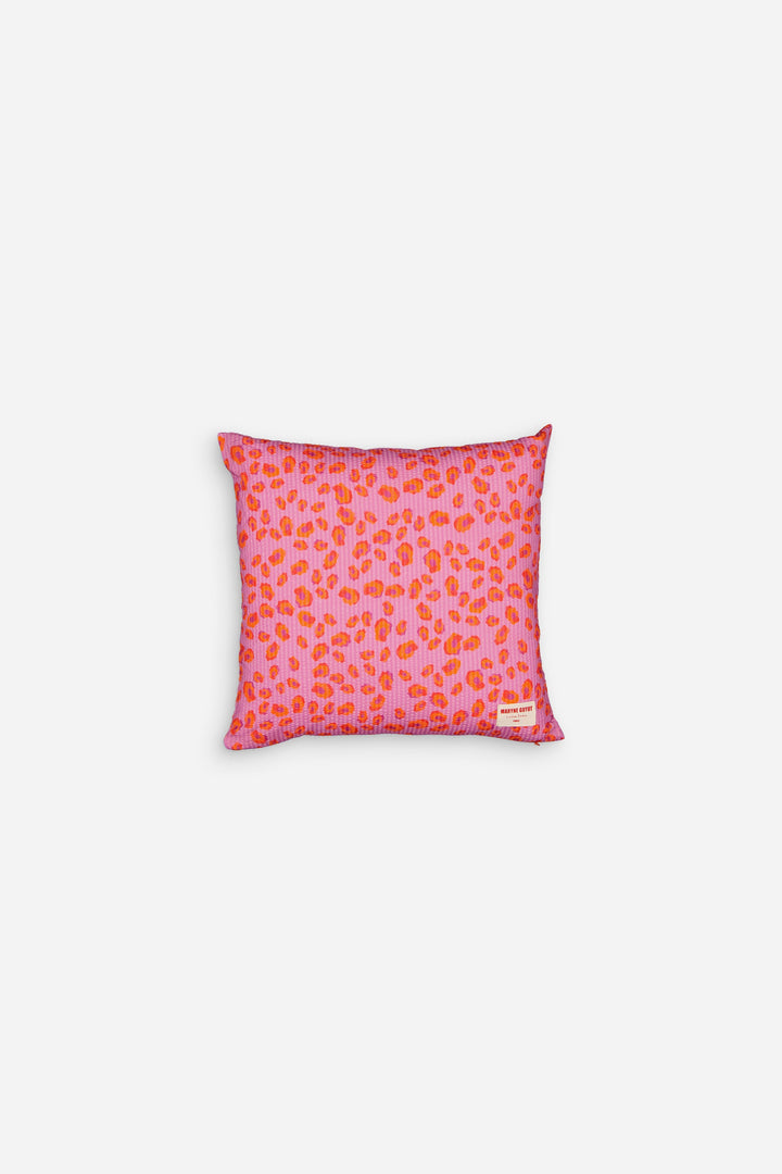 Coussin motif iconique léopard rose, violet et orange - GEORGES Coussin Maryne Guyot créations
