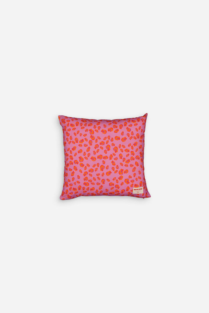 Coussin motif iconique léopard rose, violet et orange - GEORGES Coussin Maryne Guyot créations