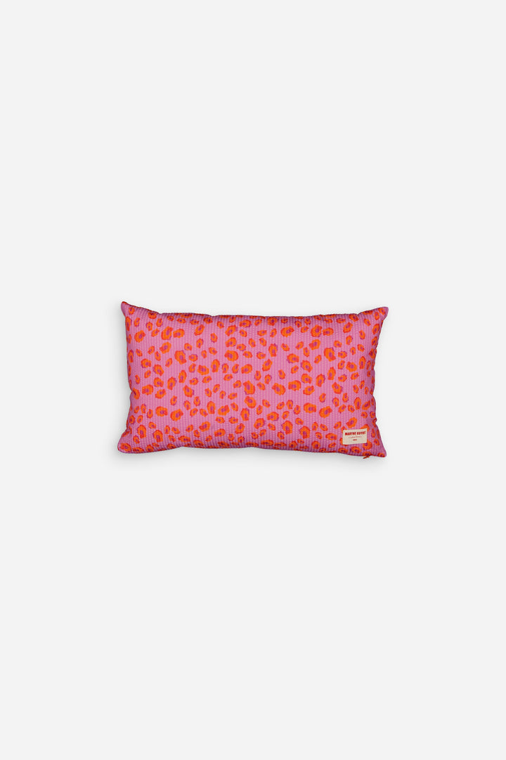 Coussin motif iconique léopard rose, violet et orange - GEORGES Coussin Maryne Guyot créations