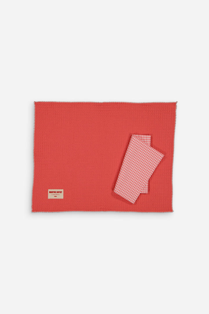 Textured solid placemat - Coral Waffle - Set of 2