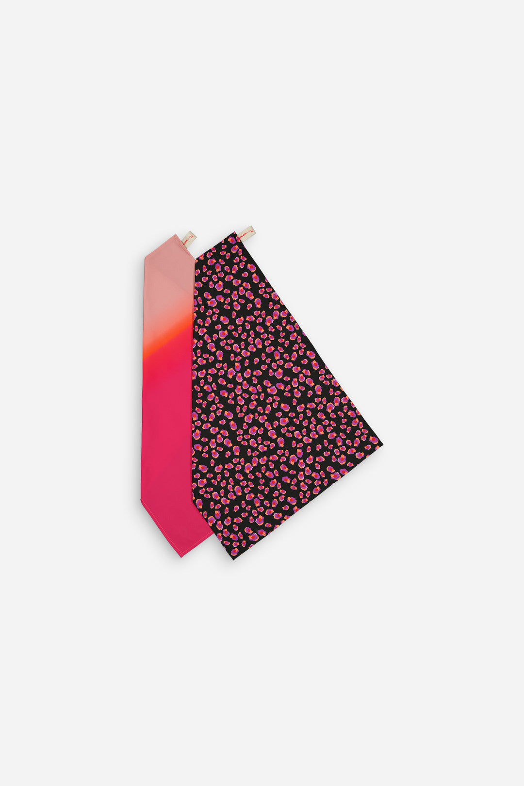 Set of 2 Leopard Black + Gradient Pink and Orange Kitchen Towels 100% Cotton