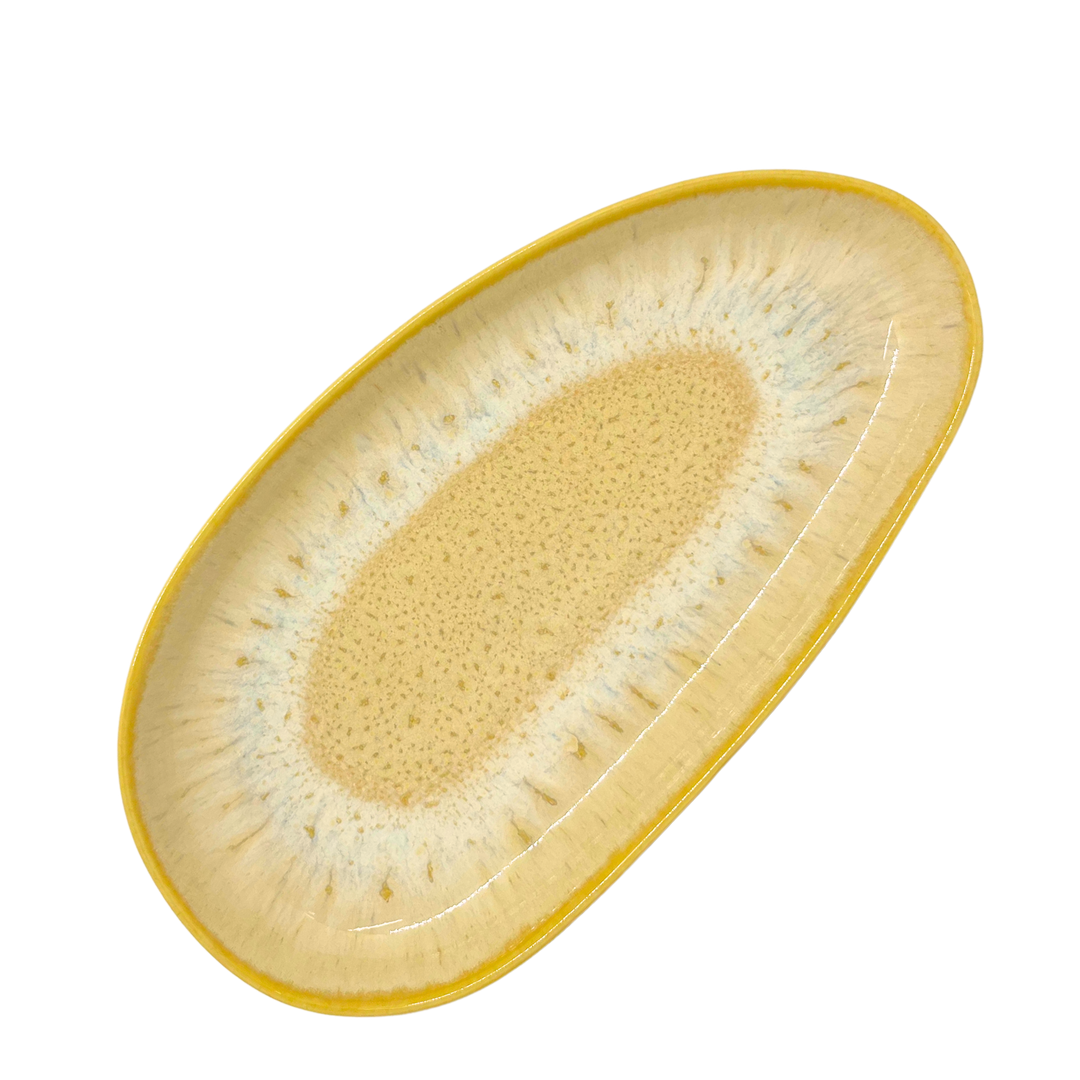 Plat de service oval jaune en céramique portugaise - 24 cm