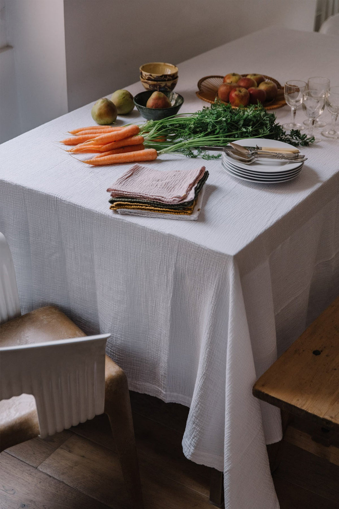 Nappe en double gaze de coton blanc immaculé Nappes Les Pensionnaires