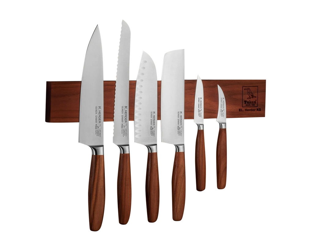 Set de couteaux 7 pcs. Eterno, bois de prunier, forgé, avec barre magnétique