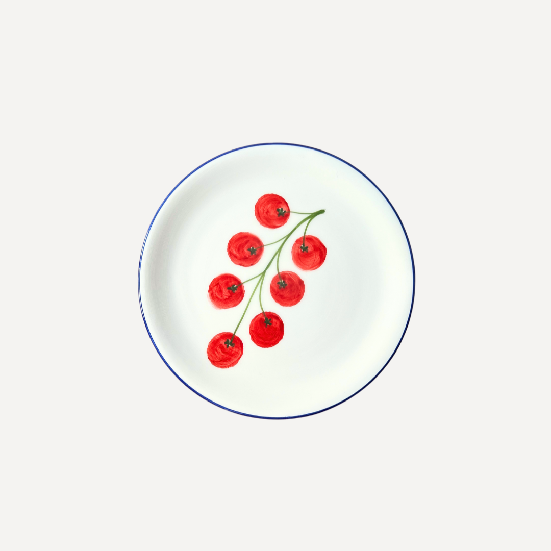 Petite assiette petites tomates & liseret bleu (Set de 2)