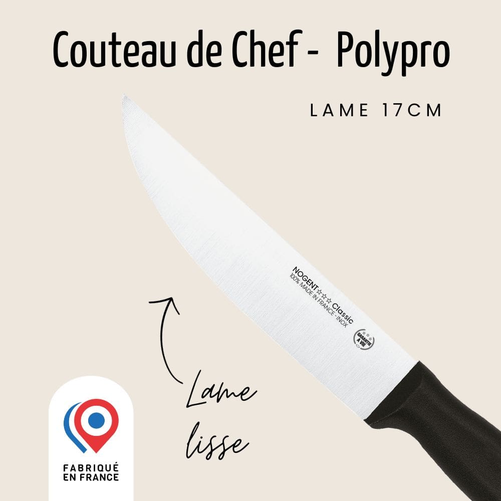 Couteau de Chef - Lame lisse 17cm - Noir | Classic Polypro