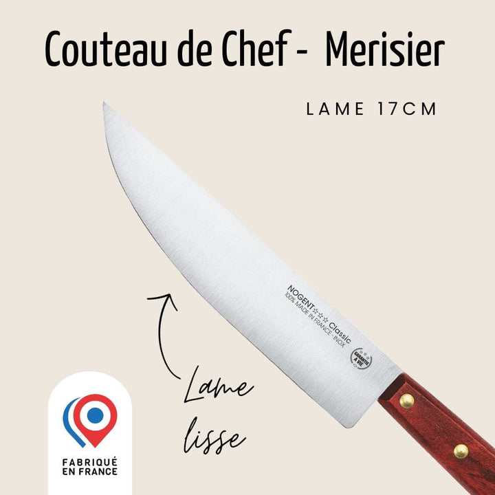 Couteau de Chef - Lame lisse 17cm - Merisier | Classic Bois