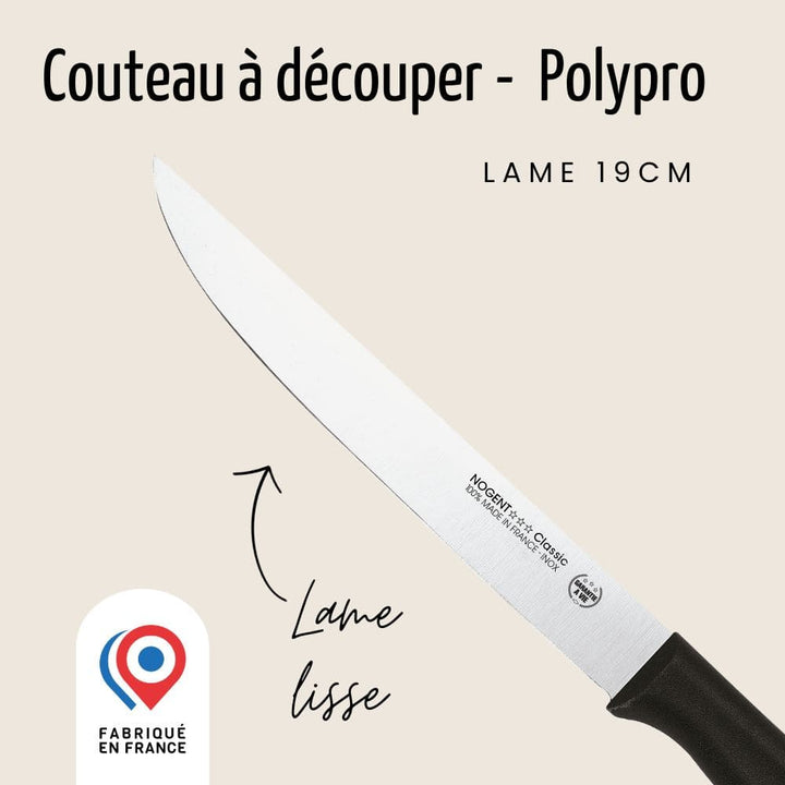 Grand couteau à découper - Lame lisse 19cm - Noir | Classic Polypro