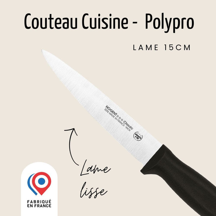 Couteau de Cuisine - Lame lisse 15cm - Noir | Classic Polypro