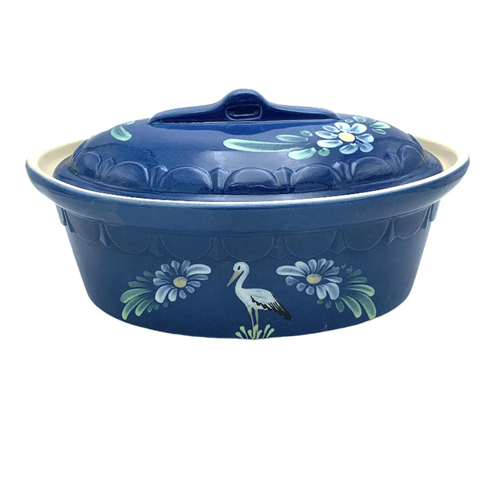 Terrine ovale bleu jean cigogne Terrines Poterie Beck