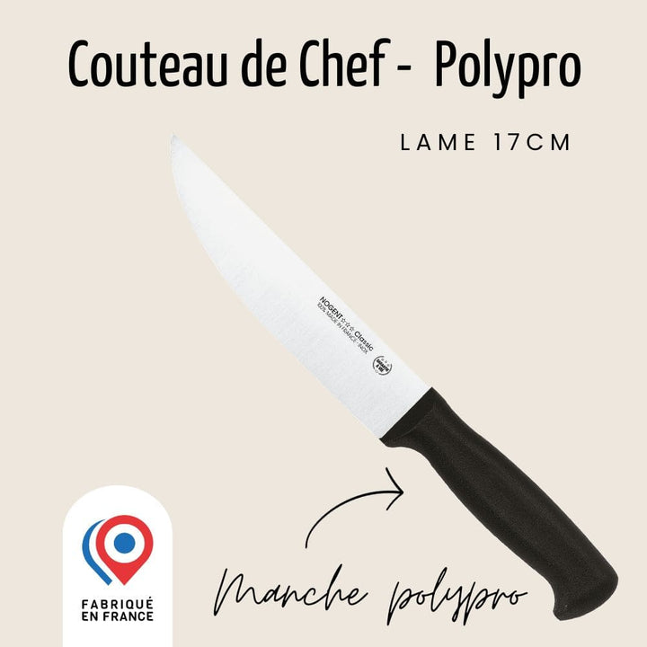 Couteau de Chef - Lame lisse 17cm - Noir | Classic Polypro