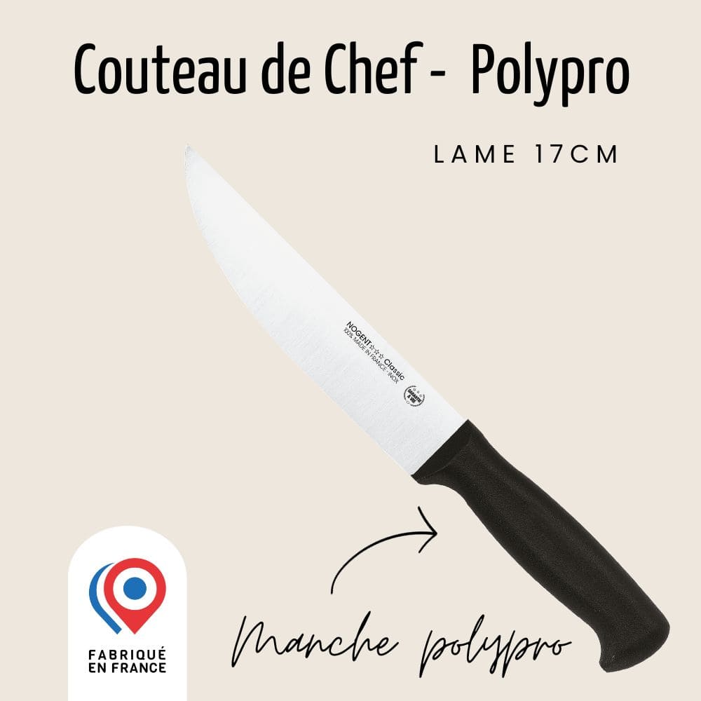 Couteau de Chef - Lame lisse 17cm - Noir | Classic Polypro Couteaux de chef Nogent 3 Etoiles