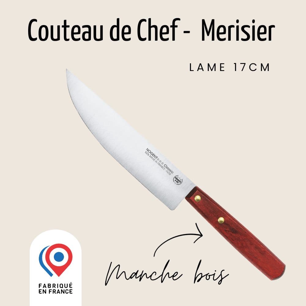 Couteau de Chef - Lame lisse 17cm - Merisier | Classic Bois