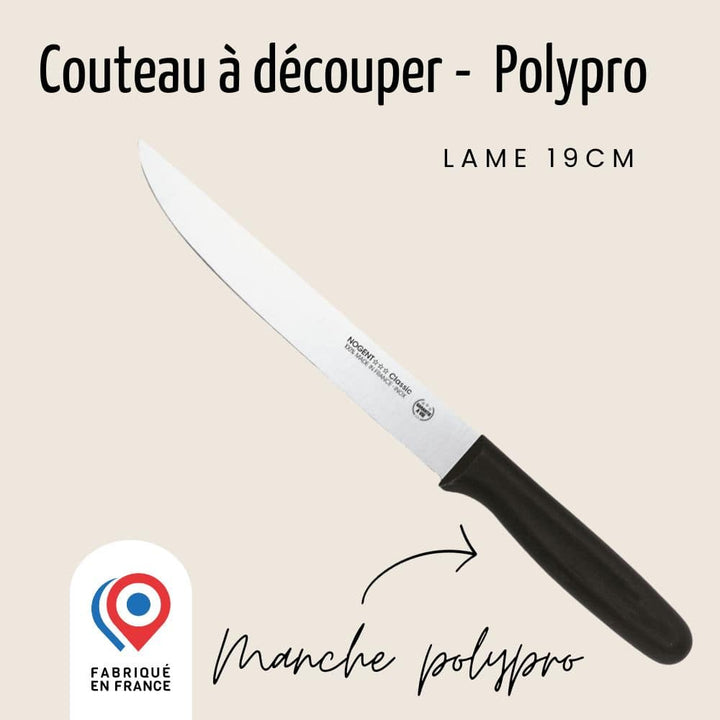 Grand couteau à découper - Lame lisse 19cm - Noir | Classic Polypro