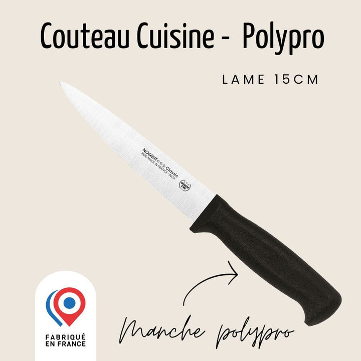 Couteau de Cuisine - Lame lisse 15cm - Noir | Classic Polypro