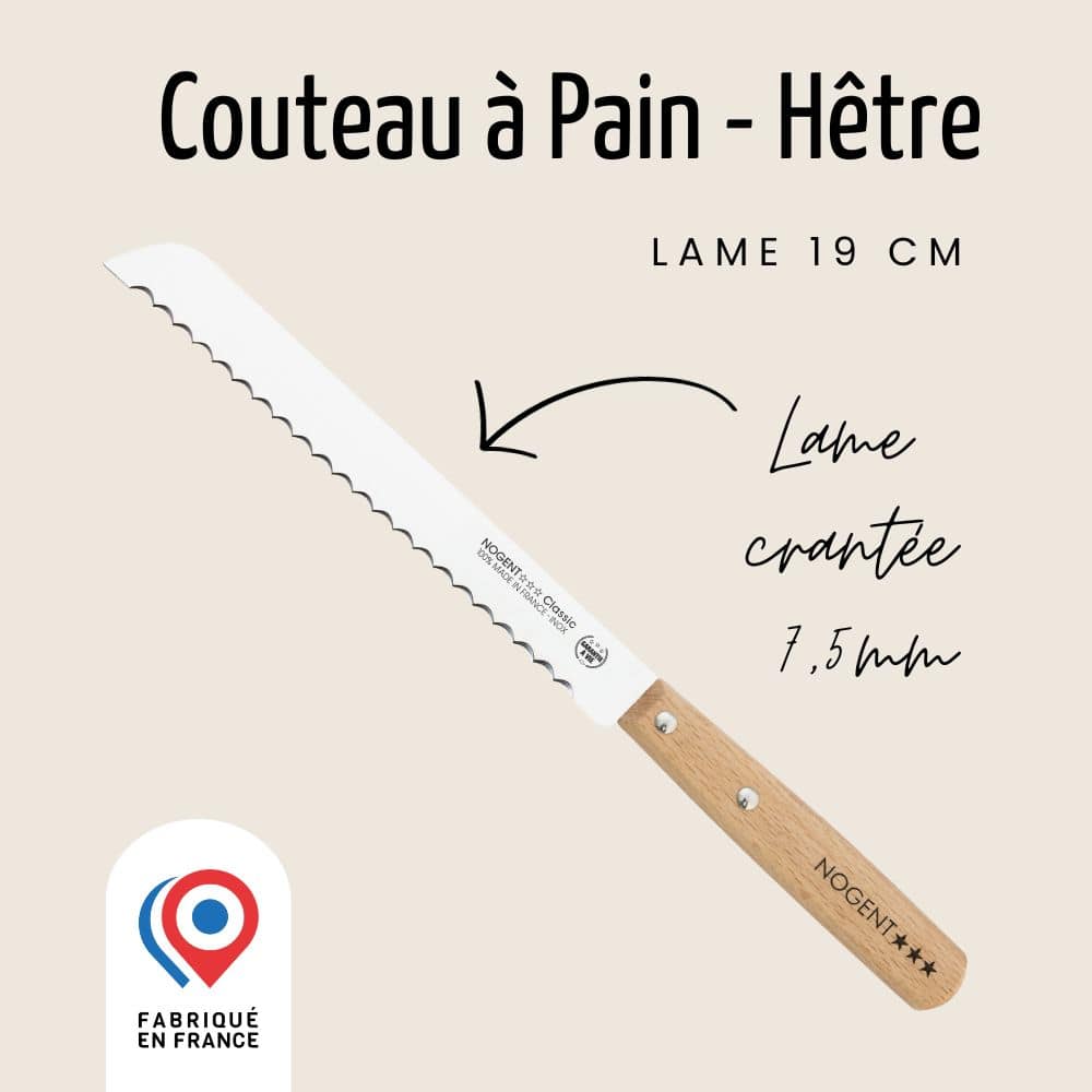 Couteau à Pain - Lame 19cm crantée 7,5mm | Classic Bois