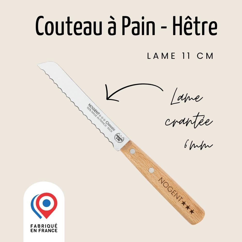 Couteau Petit Pain - Lame 11cm crantée 6mm | Classic Bois