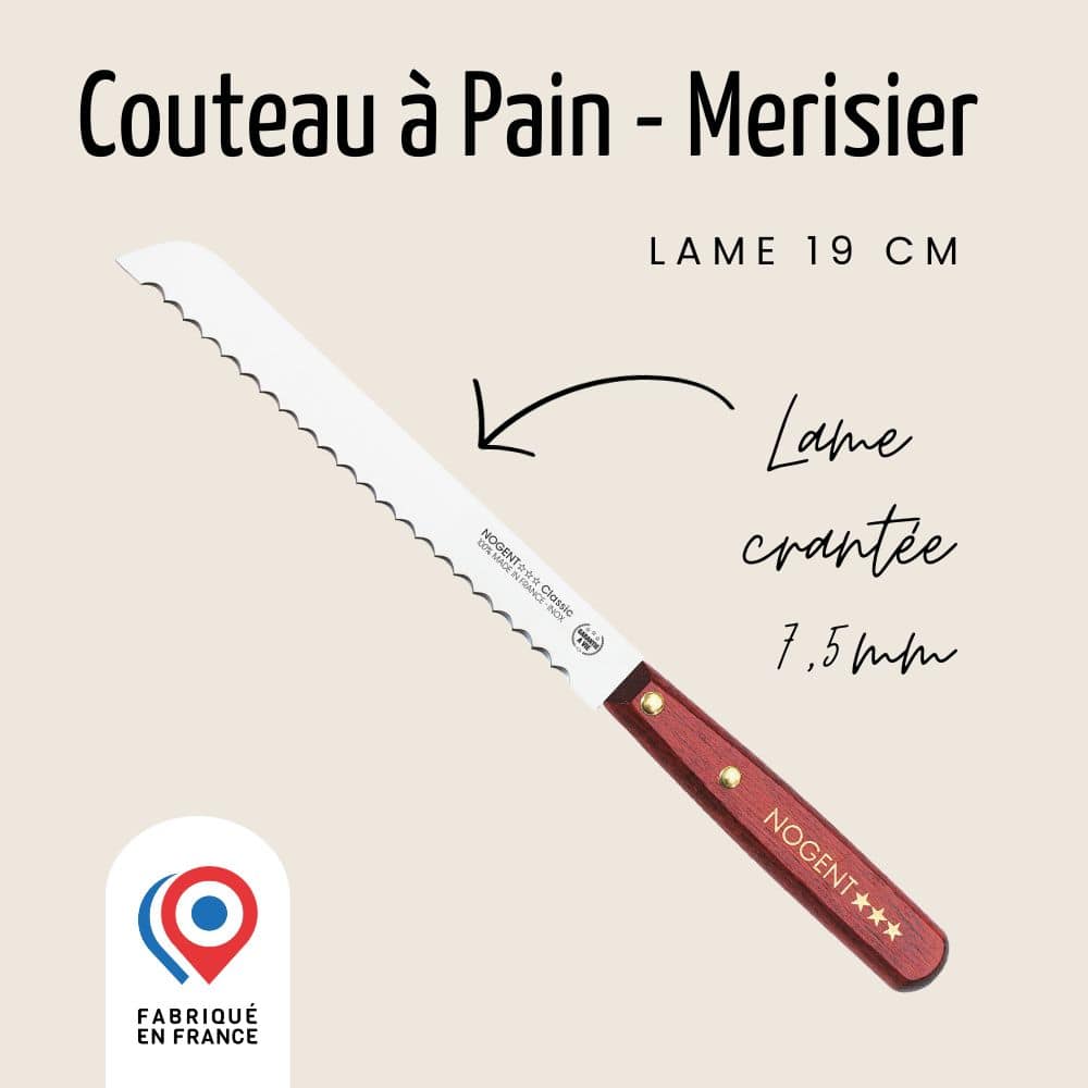 Couteau à Pain - Lame 19cm crantée 7,5mm | Classic Bois