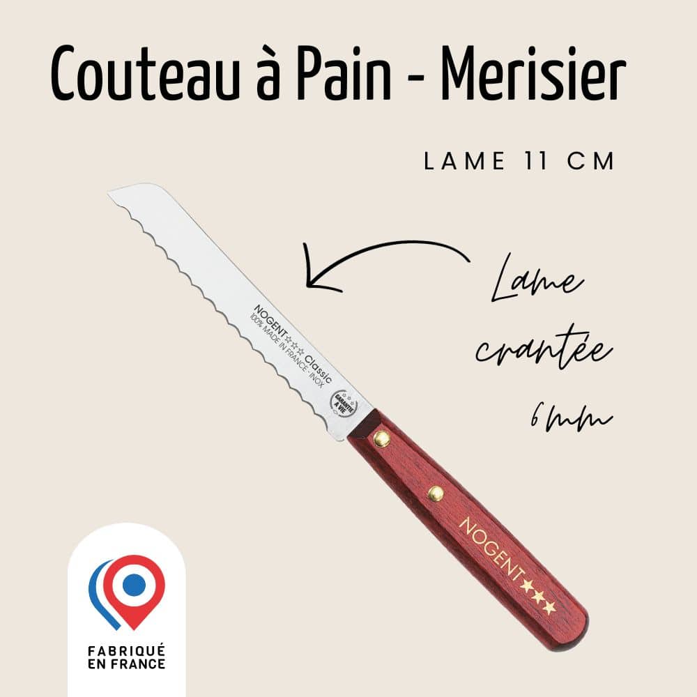 Couteau Petit Pain - Lame 11cm crantée 6mm | Classic Bois