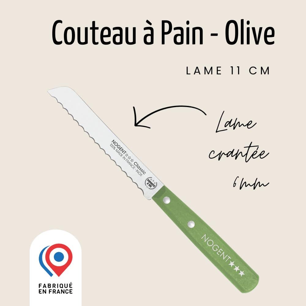 Couteau Petit Pain - Lame 11cm crantée 6mm | Classic Bois