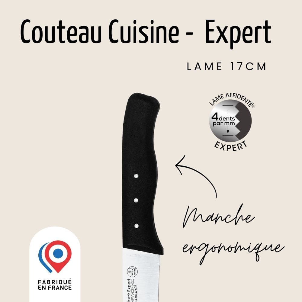 Couteau de Cuisine - Lame 17 cm - Noir | Expert Affidenté® Couteaux multi-usages Nogent 3 Etoiles