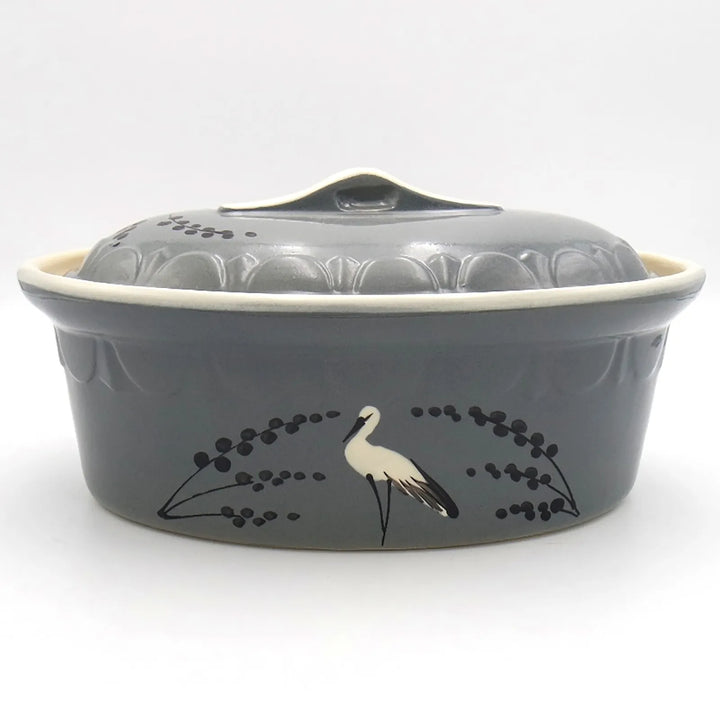 Terrine ovale gris cigogne épis Terrines Poterie Beck