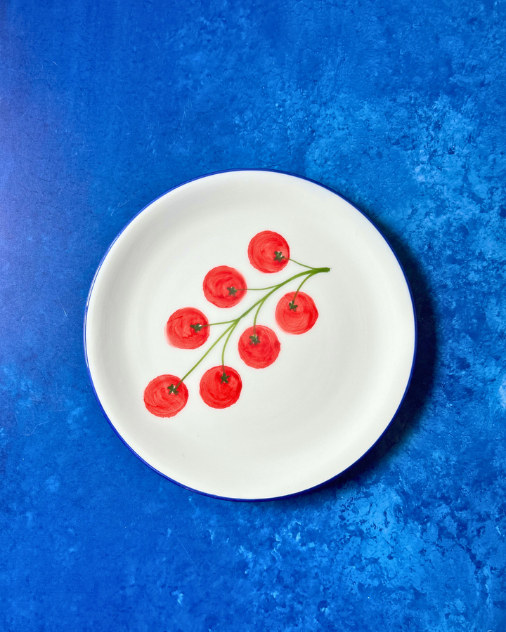 Petite assiette petites tomates & liseret bleu (Set de 2)