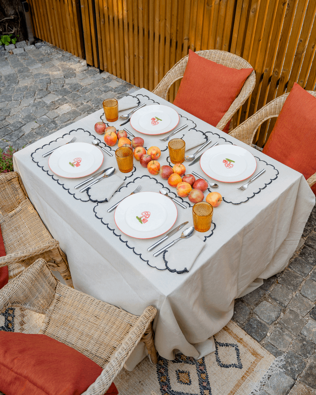 Set de table Luna, Beige et feston Noir Sets de table Mariaida Home