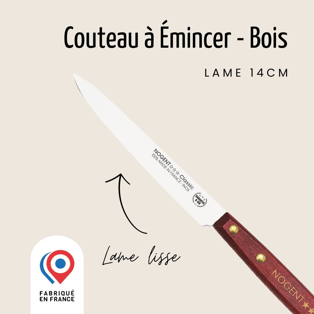 Couteau à Émincer - Lame lisse 14 cm - Merisier | Classic Bois