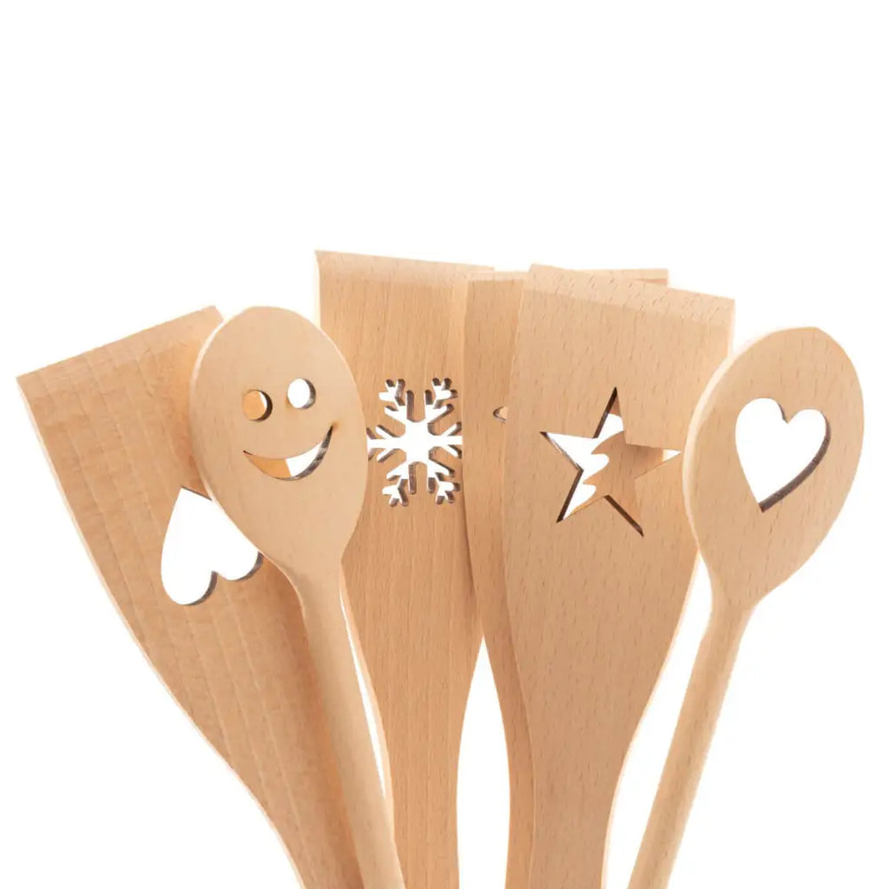 Ensemble d'ustensiles de cuisine en bois 6 pièces avec motif (cuillères de cuisine & spatules) Lots d'ustensiles Tuuli
