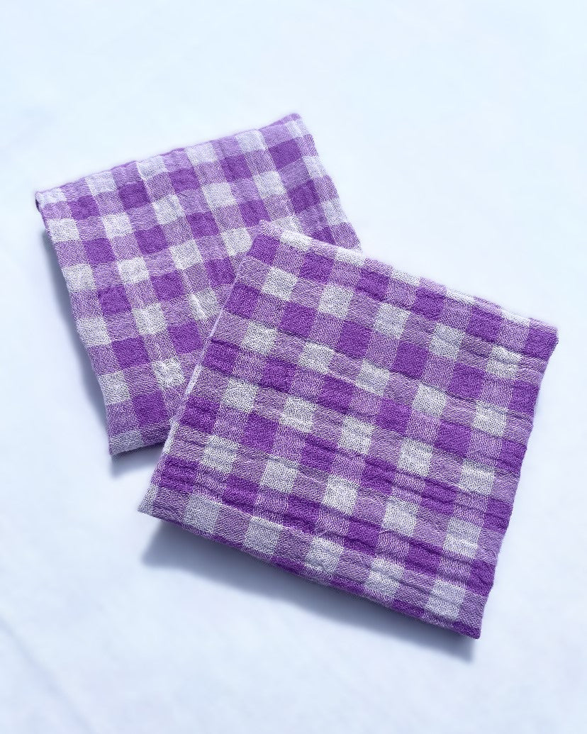 2 Serviettes de Table en tissu double gaze de coton modèle Petite Vichy Glycine fabriquées en France