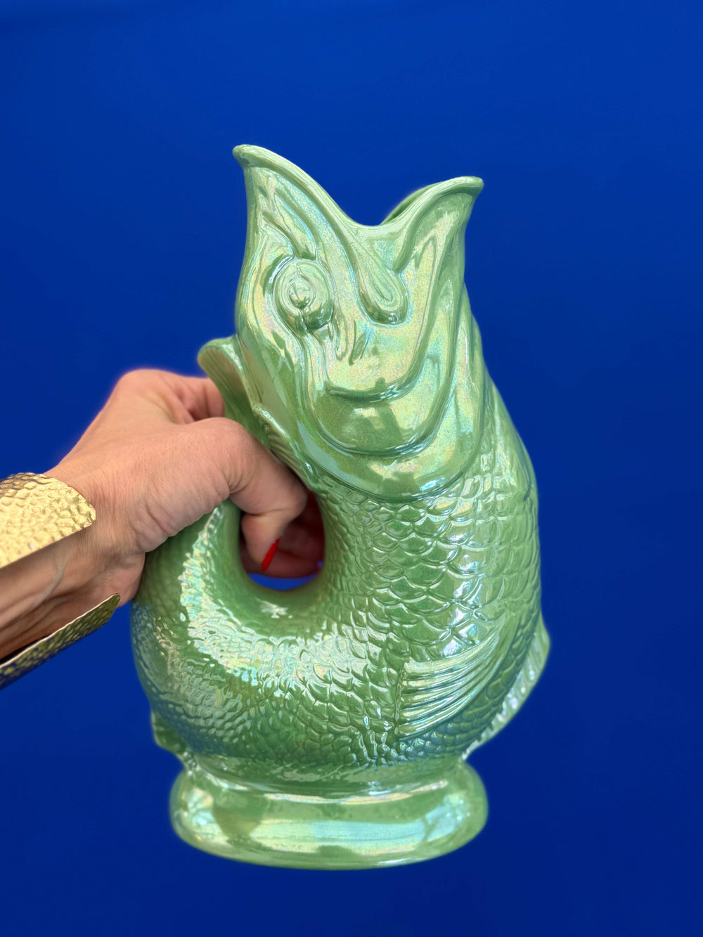 Autenthique carafe poisson "Glouglou" | Vert pomme irisé